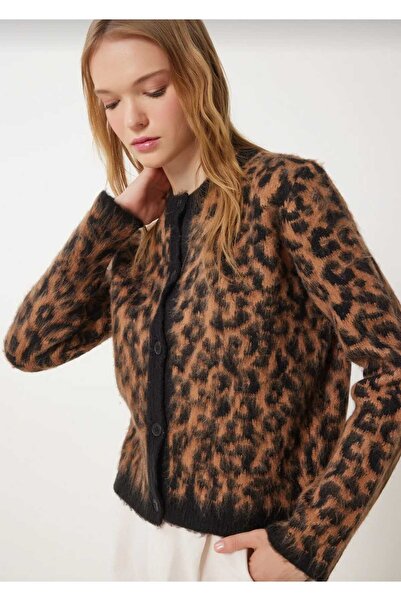 Elaxi سترة ليوبارد ناعمة ملتحية