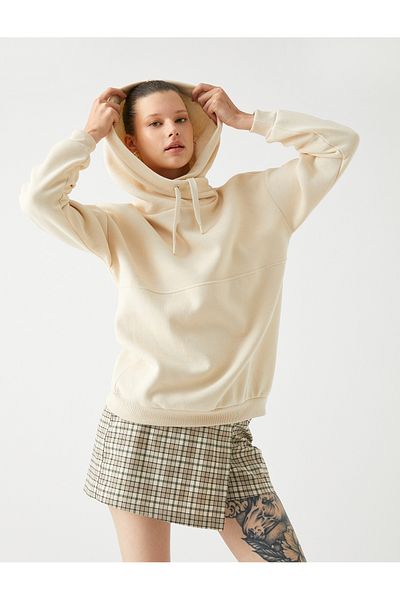 Koton Hooded Oversize Sweatshirt with Ribbed Stitching Detail