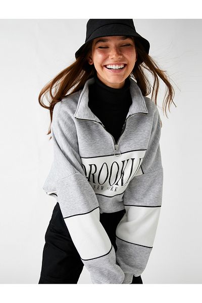 Koton Oversize Sweatshirt High Collar Zippered Inside Fleece