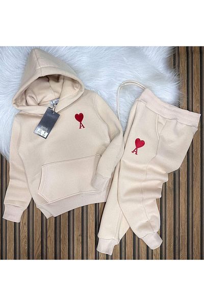 LUNAVISTA A Heart Printed Unisex Oversize Kids Tracksuit Set