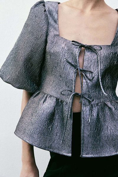 H&M Jacquard-weave tie-front blouse