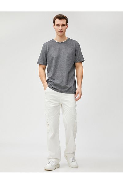 Koton Basic Woven T-Shirt Piping Crew Neck Short Sleeve