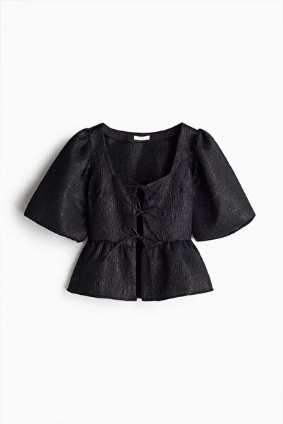 H&M Jacquard-weave tie-front blouse