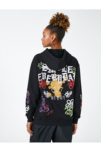 Koton Mikina s potištěným sloganem, s kapucí a fleecem uvnitř