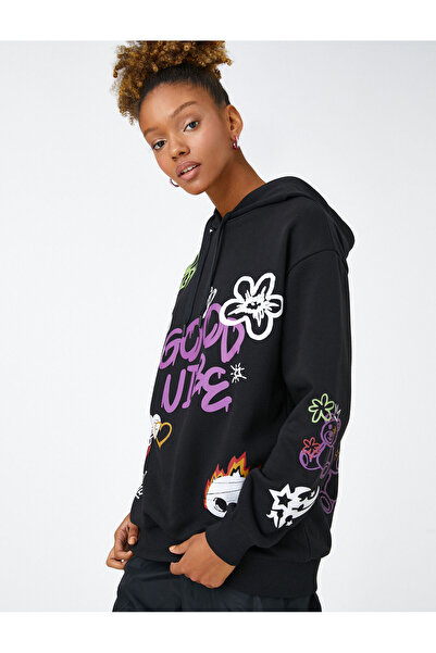 Koton Mikina s potištěným sloganem, s kapucí a fleecem uvnitř