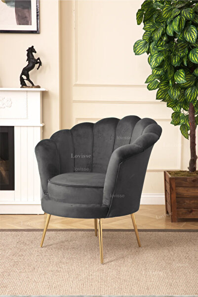 LOVİSSE HOME Füme Papatya Berjer - Istiridye Alaçatı Model Tekli Koltuk - Ofis, Bekleme, Kuaför, Güzellik Merkezi