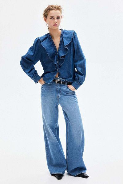 H&M Flounce-trimmed denim blouse