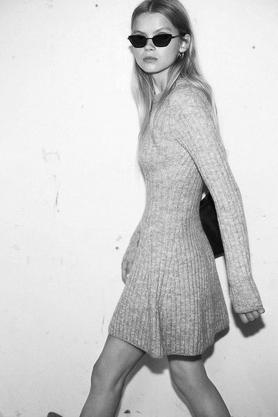 H&M Flared-skirt rib-knit dress