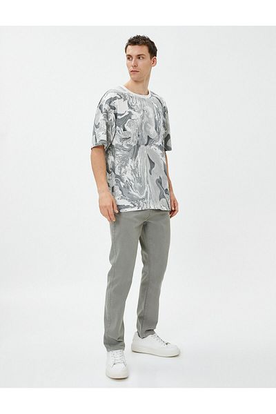 Koton Oversize T-Shirt Crew Neck Short Sleeve with Abstract Print Detail