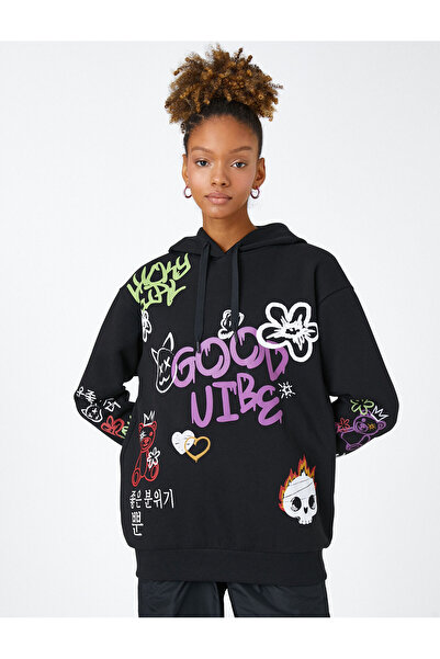 Koton Mikina s potištěným sloganem, s kapucí a fleecem uvnitř