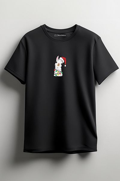 SM Satranç Medya Christmas Lama Illuminated Christmas Printed Unisex T-Shirt