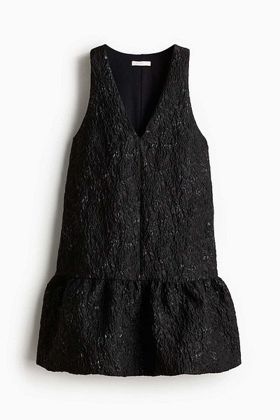 H&M Balon Etekli Jakarlı Dokuma Elbise