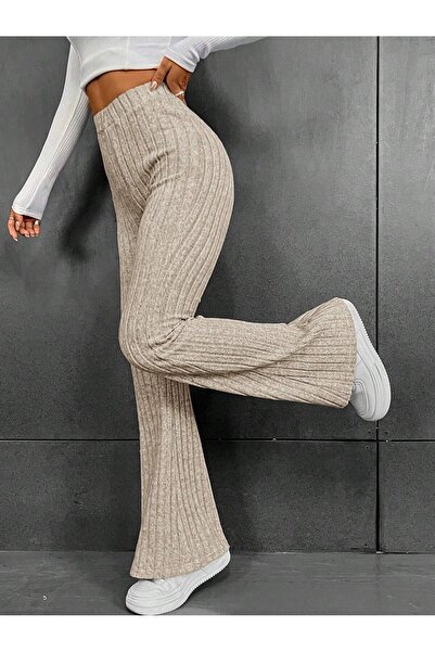 Wildco Ψηλόμεσο Μπεζ παντελόνι Flare - Εύκαμπτο ύφασμα Lycra