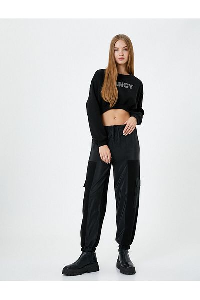 Koton Jogger Cargo Pants with Pockets, Tie Waist, Relaxed Cut