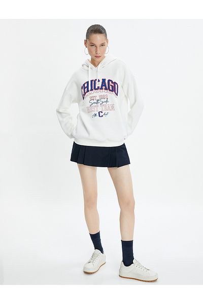 Koton College Hooded Sweatshirt Raised Long Sleeve Cotton