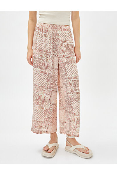 Koton Široké kalhoty s etnickým vzorem viskózový elastický pas