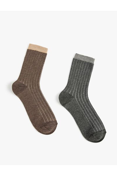 Koton Set de 2 șosete cu dungi - Multicolor