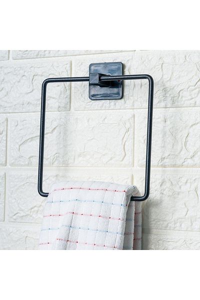 Mu Art Self Adhesive Black Stainless Metal Towel Holder (4767)