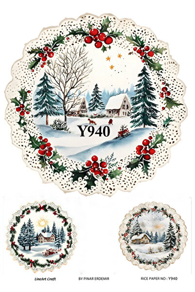 LİNEART Y940 Yeniyıl Serisi Kar Manzarası 29*42 cm Pirinç Dekopaj