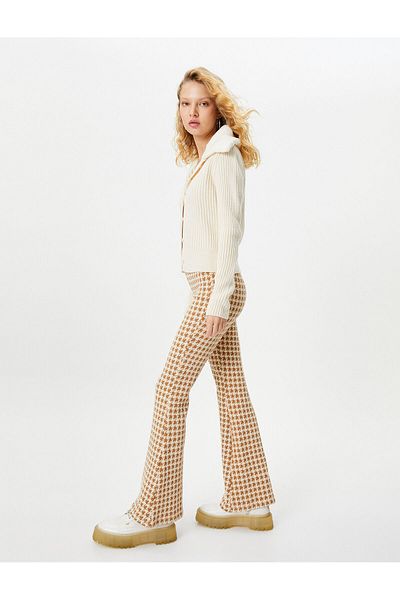 Koton Flare Leg Leggings Trousers High Waist Patterned