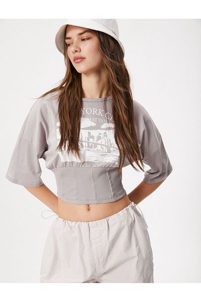 Koton Corset Look T-Shirt Printed Crew Neck Short Sleeve