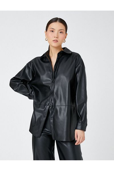 Koton Jachetă cămașă oversize din piele artificială