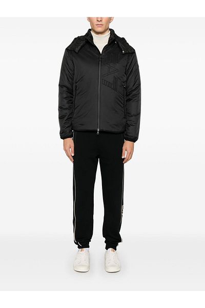 EA7 Men's Black Hooded Jacket - Windproof, Water Resistant, with Snaps on the Throat - 6Dpb22 Pngaz-1200