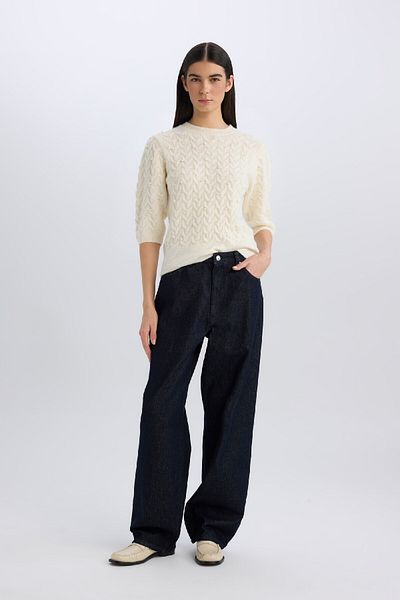 DeFacto Crew Neck Half Sleeve Knitwear Sweater - Regular Fit D6205Ax24Wn