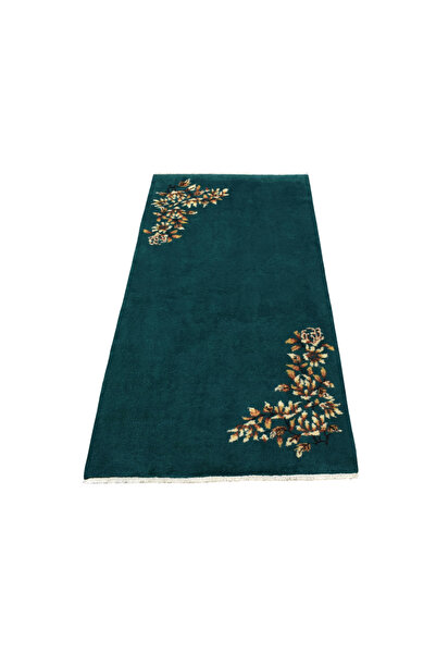 Zehra Abla Halı Yeni El Dokuma Başyapıt Tek Renk Zümrüt Yeşili Burdur Çiçekli...