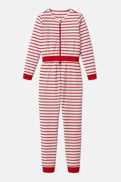 Tchibo Kids Girl Long Sleeve Stripe Sleepwear, Red Combo