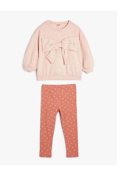 Koton Set of 2 - Bow Detail Sweatshirt and Polka Dot Raised Leggings