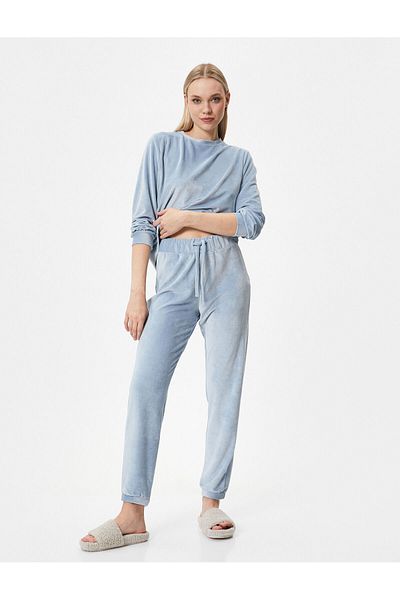 Koton Pantaloni de pijama Jogger din catifea cu snur cu talie din dantela
