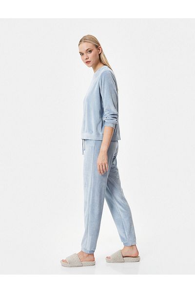 Koton Pantaloni de pijama Jogger din catifea cu snur cu talie din dantela