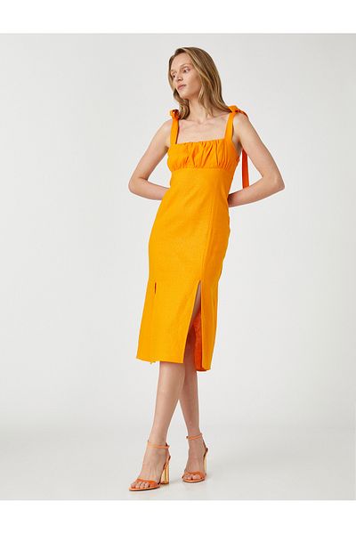 Koton Midikleid aus Leinenmischung mit Schleifendetail