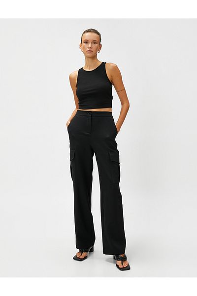 Koton Cargo-Taschenhose mit geradem Bein und hoher Taille