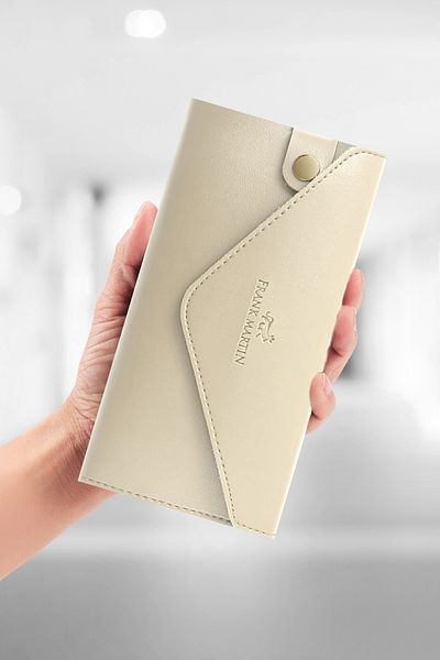 Frank Martin Zumrut Phone Paper and Coin Compartment Envelope Model Portfolio Women's Wallet Cream