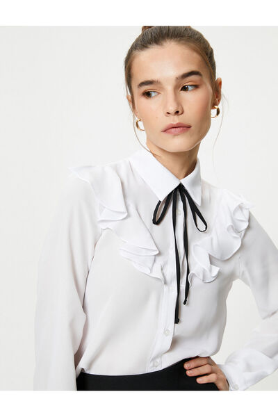 Koton Μακρυμάνικο πουκάμισο με βολάν με λεπτομέρεια με κορδόνια