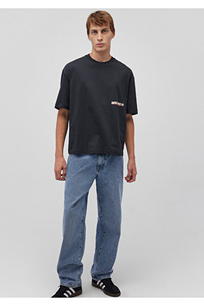 Mavi Tricou negru imprimat cu tăietură cutie - 0612436 -71379