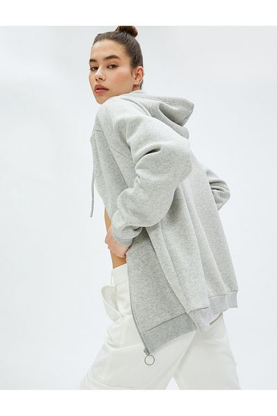 Koton Hooded Zippered Sweatshirt Pocket Detailed Ribbed