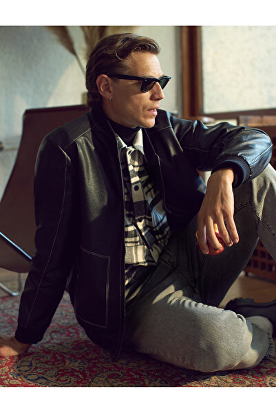 Koton Bomber Jacket Δερμάτινο look με λεπτομέρεια ραφής και τσέπη με φερμουάρ