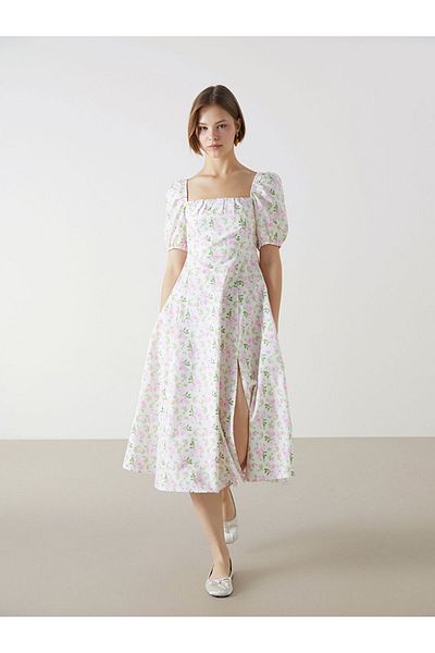 LC Waikiki XSIDE Rochie de damă cu decolteu pătrat roz cu flori