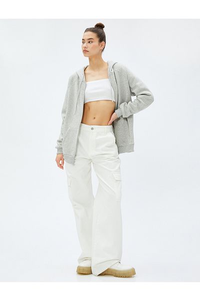 Koton Hooded Zippered Sweatshirt Pocket Detailed Ribbed