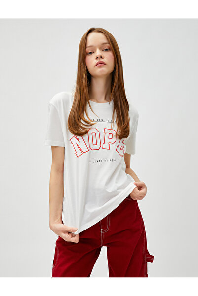 Koton Βαμβακερό μπλουζάκι με στάμπα με λαιμόκοψη