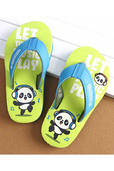 Cute Walk by Babyhug Slip On Flip Flops with Panda Print- Green