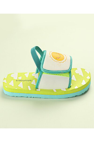 Babyoye Flip Flop with Back Strap Closure Cloud & Sun Print - Green