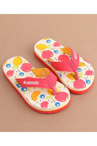 Cute Walk by Babyhug Slip On  Flip Flops with Fruit Design- Red