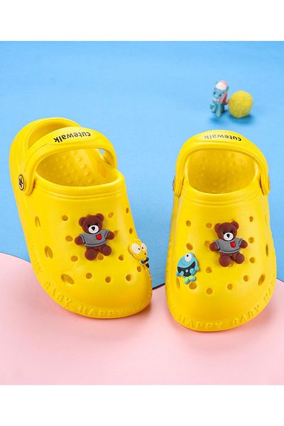 Cute Walk by Babyhug Back Strap Closure Clogs With Bear & Fish Applique - Yellow