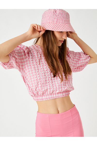 Koton Ποπλίνα Crop Μπλούζα Μπαλόνι Μανίκι