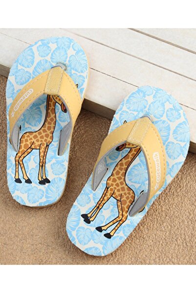 Cute Walk by Babyhug Slip On Flip Flops with Giraffe Print - Blue