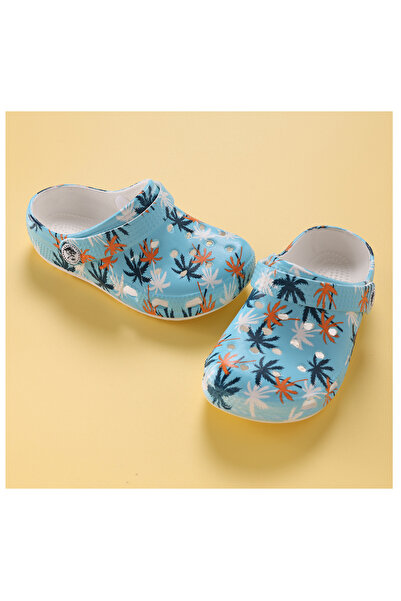 SAPS All Over Palm Trees Printed Slip On Clogs - Blue